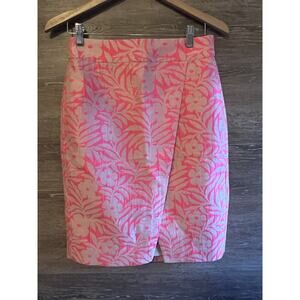 J CREW Skirt Floral Brocade High Waisted Jacquard wrap Sz 6 knee length Pink